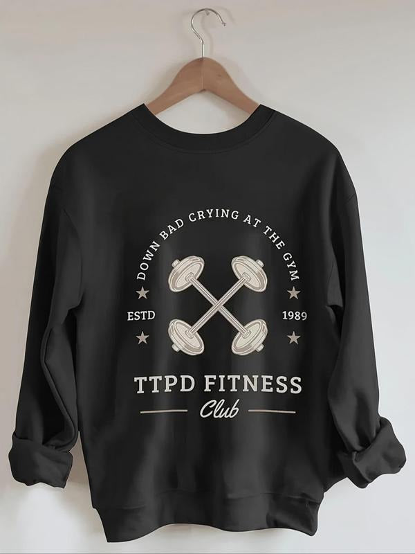 Women'WB shield Letter & Barbell Print Drop Shoulder Sweatshirt, 2024 New Style Casual Long Sleeve Round Neck Pullover...