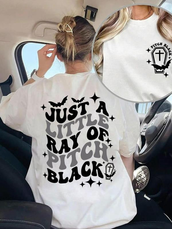Women'WB shield Letter & Bat Print Round Neck Tee, Casual Short Sleeve Crew Neck T-shirt for Summer, Fashion Women'WB...