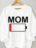 Women'WB shield Letter & Battery Print Drop Shoulder Sweatshirt, Casual Long Sleeve Round Neck Pullover for Fall &...