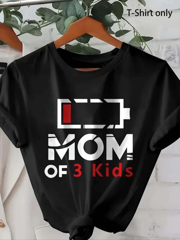 Women'WB shield Letter & Battery Print Round Neck Tee, Fashion Casual Crew Neck T-shirt for Daily Holiday Vacation...
