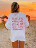 Women'WB shield Letter & Beach Print Round Neck Tee, Casual Short Sleeve Crew Neck T-shirt for Daily Wear, Ladies TNF for...