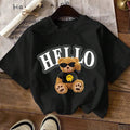Women'WB shield Letter & Bear Print Round Neck Tee, Fashion Casual Crew Neck Short Sleeve T-shirt for Daily Holiday...