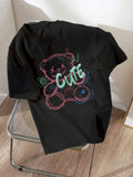 Women'WB shield Letter & Bear Print Round Neck Tee, Fashion Casual Crew Neck Short Sleeve T-shirt for Daily Holiday...