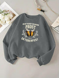 Women'WB shield Letter & Beer Print Drop Shoulder Sweatshirt, Casual Long Sleeve Round Neck Pullover for Daily Wear,...