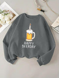Women'WB shield Letter & Beer Print Drop Shoulder Sweatshirt, Casual Long Sleeve Round Neck Pullover for Daily Wear,...