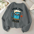 Women'WB shield Letter & Beer Print Drop Shoulder Sweatshirt, Casual Long Sleeve Round Neck Pullover for Daily Wear,...