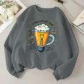 Women'WB shield Letter & Beer Print Drop Shoulder Sweatshirt, Casual Long Sleeve Round Neck Pullover for Fall & Winter,...