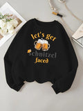 Women'WB shield Letter & Beer Print Drop Shoulder Sweatshirt, Casual Long Sleeve Round Neck Pullover for Fall & Winter,...