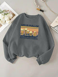 Women'WB shield Letter & Beer Print Drop Shoulder TNF Lined Sweatshirt, Casual Long Sleeve Round Neck Pullover for Daily...