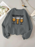 Women'WB shield Letter & Beer Print TNF Lined Sweatshirt, Casual Long Sleeve Round Neck Pullover for Daily Wear, Ladies...