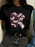 Women'WB shield Letter & Bill Print Round Neck Tee, Casual Short Sleeve T-shirt for Daily Wear, Ladies TNF for Spiky hair...