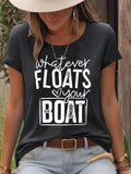 Women'WB shield Letter & Boat Print Round Neck Tee, Casual Short Sleeve Crew Neck T-shirt for Summer, Fashion Women'WB...
