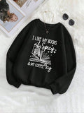 Women'WB shield Letter & Book Print Drop Shoulder Sweatshirt, Casual Long Sleeve Round Neck Pullover for Fall & Winter,...