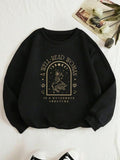 Women'WB shield Letter & Book Print Round Neck Sweatshirt, Casual Long Sleeve Crew Neck Pullover for Daily Wear, Ladies...