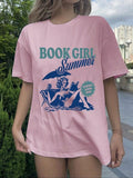 Women'WB shield Letter & Book Print Round Neck Tee, Casual Short Sleeve T-shirt for Summer, Ladies TNF for Daily Wear,...
