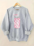 Women'WB shield Letter & Bow Print Crew Neck Sweatshirt, Casual Long Sleeve Pullover for Fall & Winter, Women'WB shield...