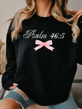 Women'WB shield Letter & Bow Print Round Neck Sweatshirt, Casual Long Sleeve Crew Neck Pullover for Fall & Winter,...