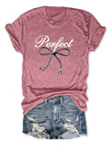 Women'WB shield Letter & Bowknot Print Round Neck Tee, Fashion Casual Short Sleeve T-shirt for Daily Outdoor Wear, Ladies...