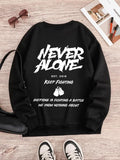 Women'WB shield Letter & Boxing Glove Print Drop Shoulder Sweatshirt, Casual Long Sleeve Round Neck Pullover for Spring &...