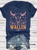 Women'WB shield Letter & Bull Head Print Round Neck Tee, Casual Short Sleeve Crew Neck T-shirt for Summer, Fashion...