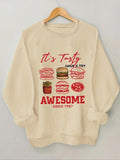 Women'WB shield Letter & Burger Print TNF Lined Sweatshirt, Casual Long Sleeve Round Neck Pullover for Daily Wear, Ladies...