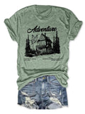 Women'WB shield Letter & Butterfly & Landscape Print Round Neck Tee, Casual Short Sleeve Crew Neck T-Shirt for Daily...