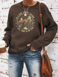 Women'WB shield Letter & Cactus Print Round Neck Pullover, Fashion Casual Crew Neck Sweatshirt for Daily Holiday Outdoor...