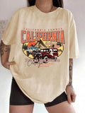 Women'WB shield Letter & California Print Drop Shoulder Tee, Casual Half Sleeve Round Neck T-shirt for Summer, Women'WB...