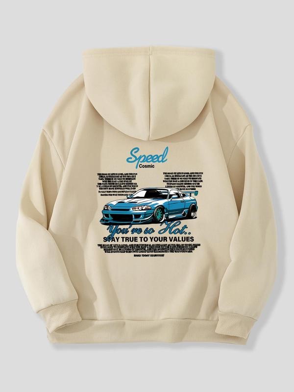 Women'WB shield Letter & Car Print Hoodie, Casual Long Sleeve Hooded Sweatshirt for Fall & Winter, Fashion Ladies' Top...