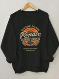 Women'WB shield Letter & Car Print Round Neck Sweatshirt, Casual Long Sleeve Crew Neck Pullover for Spring & Fall,...
