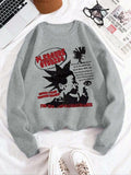 Women'WB shield Letter & Cartoon Print Crew Neck Sweatshirt, Casual Long Sleeve Pullover Sweatshirts, Women'WB shield...