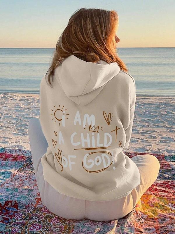 Women'WB shield Letter & Cartoon Print Drop Shoulder Hoodie, Fashion Casual Drawstring Pocket Hooded Sweatshirt for Daily...