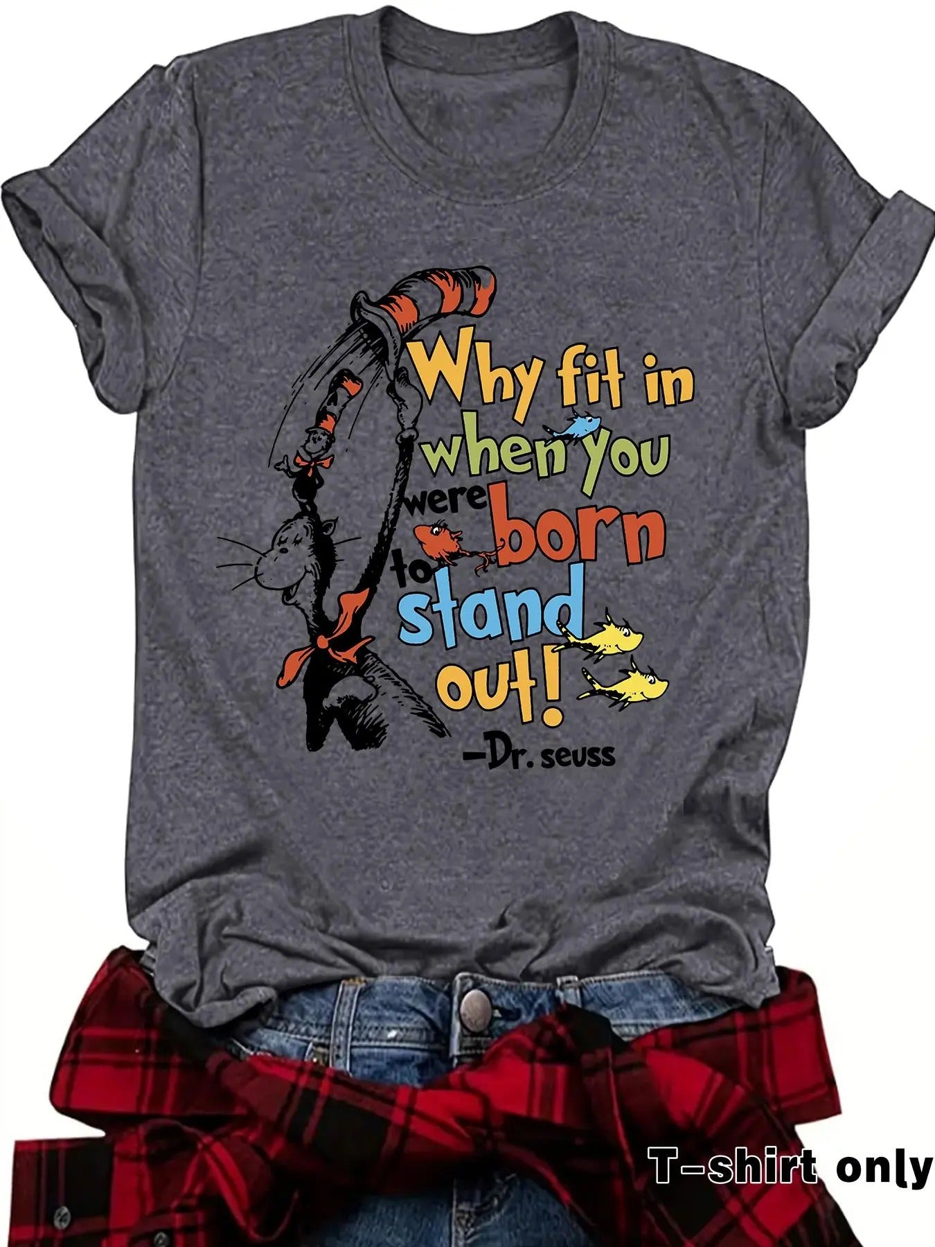 Women'WB shield Letter & Cartoon Print Round Neck Tee, Casual Short Sleeve Crew Neck T-shirt for Summer, Fashion Women'WB...
