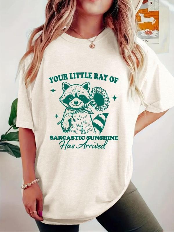 Women'WB shield Letter & Cartoon Print Round Neck Tee, Fashion Casual Crew Neck T-Shirt for Daily Holiday Vacation...