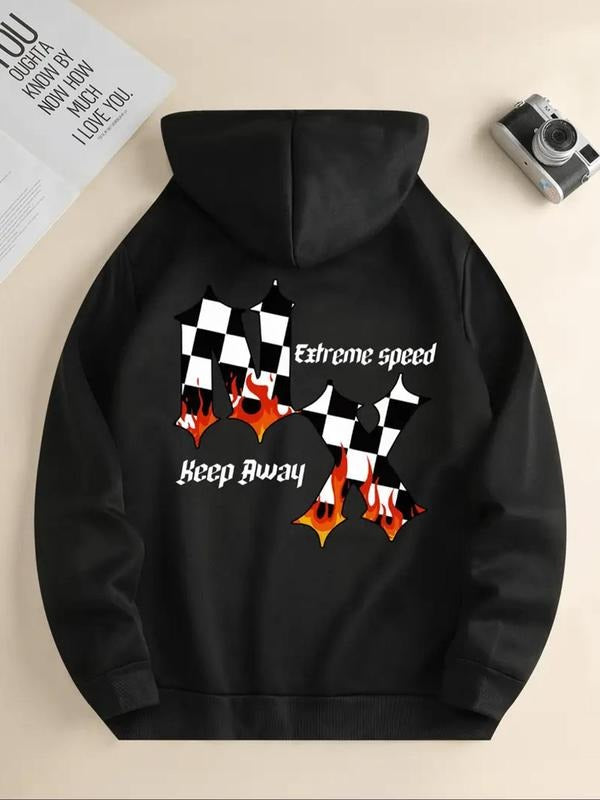 Women'WB shield Letter & Checkerboard Print Hoodie, Casual Long Sleeve Hooded Sweatshirt for Daily Wear, Ladies TNF for...