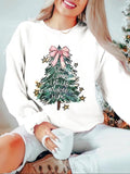 Women'WB shield Letter & Christmas Tree Print Crew Neck Sweatshirt, Casual Long Sleeve Pullover for Spring & Fall, Ladies...