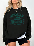 Women'WB shield Letter & Christmas Tree Print Drop Shoulder Sweatshirt, Casual Long Sleeve Round Neck Pullover for Fall &...