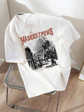 Women'WB shield Letter & City Print Round Neck Graphic Tee, Vintage Trendy Casual Short Sleeve T-shirt for Daily Wear,...