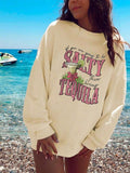 Women'WB shield Letter & Cocktail Print Drop Shoulder Sweatshirt, Casual Long Sleeve Round Neck Pullover for Fall &...