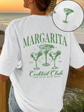 Women'WB shield Letter & Cocktail Print Round Neck Tee, Casual Margarita Graphic Short Sleeve T-Shirt for Summer, Ladies...