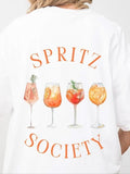 Women'WB shield Letter & Cocktail Print Round Neck Tee, Casual Short Sleeve T-shirt for Summer, Ladies TNF for Daily...
