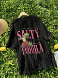 Women'WB shield Letter & Cocktail Print Round Neck Tee, Casual Slogan Graphic Short Sleeve T-Shirt for Summer, Ladies TNF...