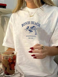 Women'WB shield Letter & Coconut Tree Print Round Neck Tee, Casual Fashion T-shirt for Daily Holiday Vacation Outdoor...
