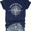 Women'WB shield Letter & Compass Print Round Neck Tee, Casual Short Sleeve Crew Neck T-Shirt for Summer, Fashion Women'WB...