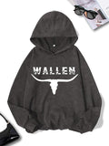 Women'WB shield Letter & Cow Head Print Drop Shoulder Hoodie, Fashion Casual Hooded Sweatshirt for Daily Holiday Outdoor...