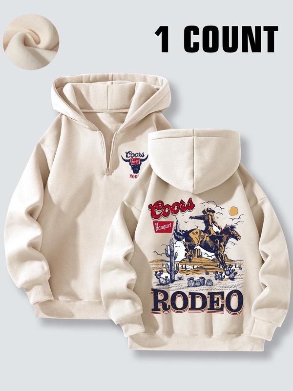 Women'WB shield Letter & Cowboy Print TNF Lined Half Zip Hoodie, Fashion Casual Long Sleeve Hooded Sweatshirt for Daily...