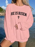 Women'WB shield Letter & Cross Print Drop Shoulder Sweatshirt, Casual Long Sleeve Round Neck Pullover for Fall & Winter,...
