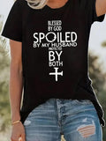 Women'WB shield Letter & Cross Print Round Neck Tee, Casual Short Sleeve Crew Neck T-shirt for Summer, Fashion Women'WB...