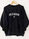 Women'WB shield Letter & Cross Print Sweatshirt, Casual Long Sleeve Drop Shoulder Round Neck Pullover for Fall & Winter,...