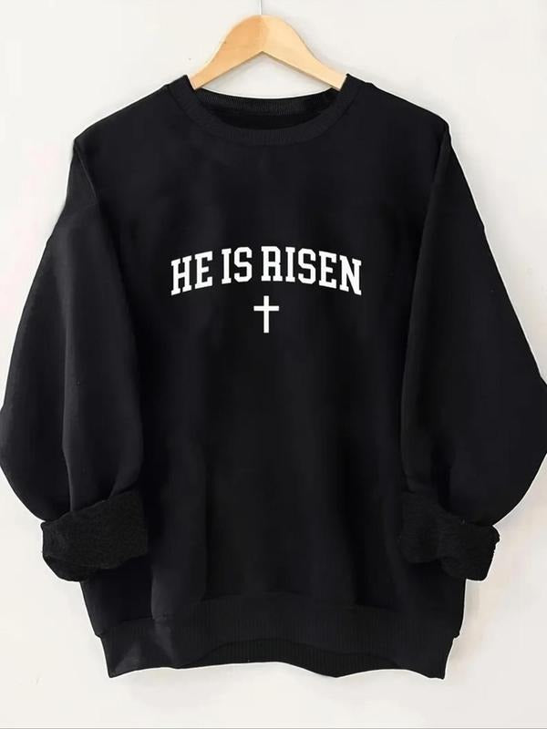 Women'WB shield Letter & Cross Print Sweatshirt, Casual Long Sleeve Drop Shoulder Round Neck Pullover for Fall & Winter,...